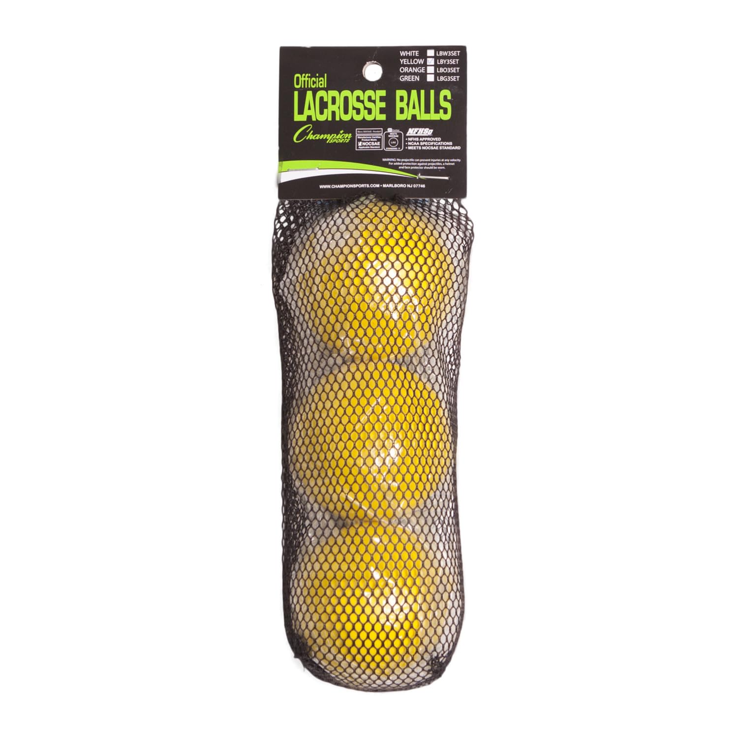 Champion Sports Lacrosse Balls: Official Size Sporting Goods Equipment for Professional, College & Grade School Games, Practices & Recreation - NCAA, NFHS and SEI Certified - Pack of 3 - Yellow