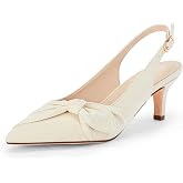 Coutgo Womens Bow Heels Slingback Pumps Low Kitten Heels Closed Pointed Toe Sandals Denim Dress Shoes