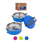Healthy Human Portable Dog & Pet Travel Bowls with Lid - Human Grade Stainless Steel - Ideal for Food & Water - Blue - 2 Bowl Set