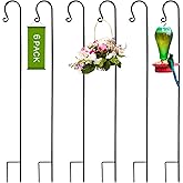 MorningRo 6 Pack Shepherd Hooks for Outdoor 48 Inch 1/3 Inch Thick Shepherd Metal Curled Garden Hook for Lanterns Hanging Plant Baskets Solar Lights Bird Feeders Wedding Decor, Black