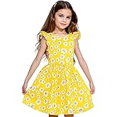 NNJXD Floral Girl Printed Dress Ruffles Sleeve Tie Back Summer Casual Sundress Toddler Kids Clothes