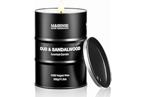 M&SENSE Scented Candle, Oud Sandalwood Medium Jar Candle Gifts for Men, 70 Hours Slow Burning Natural Soy Candles 11.3oz, Stress Relief Aromatherapy Candles Home Decor, Valentines Day Gifts for Him