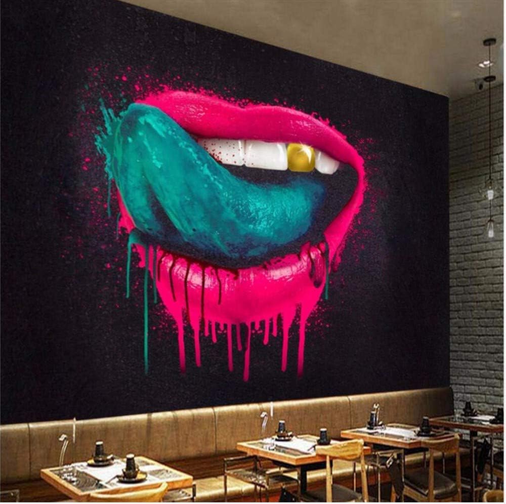 Gwgdjk Wallpaper Custom Wallpaper Mural Graffiti Gold Teeth Mouth Background Wall Blue Abstract Mouth European Fresco-280X200Cm (112 * 80Inch)