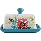 Wisenvoy Butter Dish Ceramic Butter Dish with Lid Butter Keeper Butter Dish with Lid for Countertop Flower Butter Crock