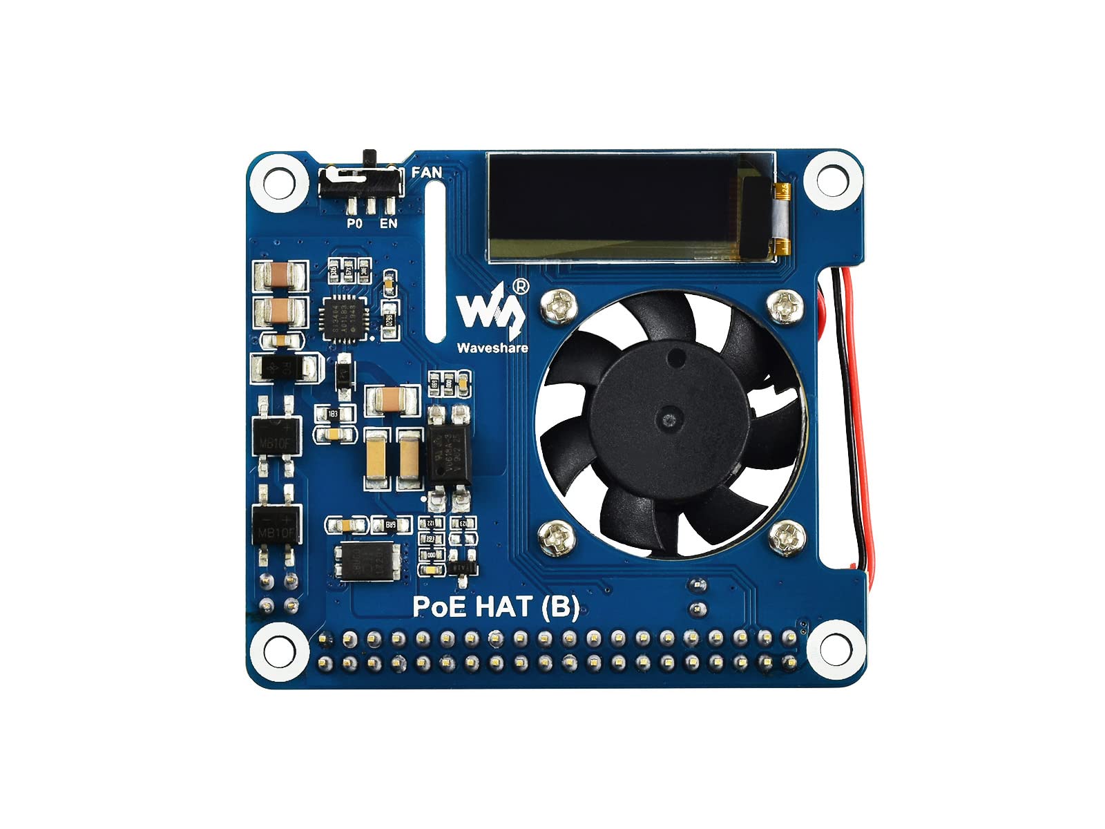 Waveshare POE HAT (B) for Raspberry Pi 3B+/4B, 802.3af-Compliant with OLED for real-time monitoring temperature, IP, and fan status