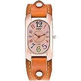 MINILUJIA Women Leather Watches Fashion Gold Square Quartz Simple Casual Vintage Wristwatch with Soft Leather Band for Lady