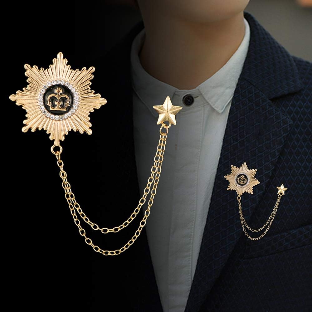 Huture 3-Pack Men's Elegant Wing Tassel Chain & Shield Lapel Pin Badge Brooch - Gold, Pequeño - Image 4