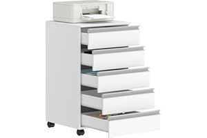 Hzuaneri 5-Drawer Filing Cabinet, Mobile File Cabinet with Lock, Office Storage, Fits A4, Legal, Letter, for Home, Office and