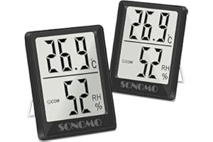 Sonomo Digital Humidity Meter, Hygrometer Indoor Room Thermometer with Temperature Monitor, Air Comfort Indicator, for Home, Baby Room, Offices, Incubator, Greenhouse, Apartments - 2 Pack(Black)