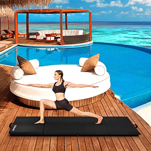 Matladin 8' Folding Gymnastics Gym Exercise Aerobics Mat, 8ft x 2ft x 2in PU Leather Tumbling Mats for Stretching Yoga Cheerleading Martial Arts (Black)