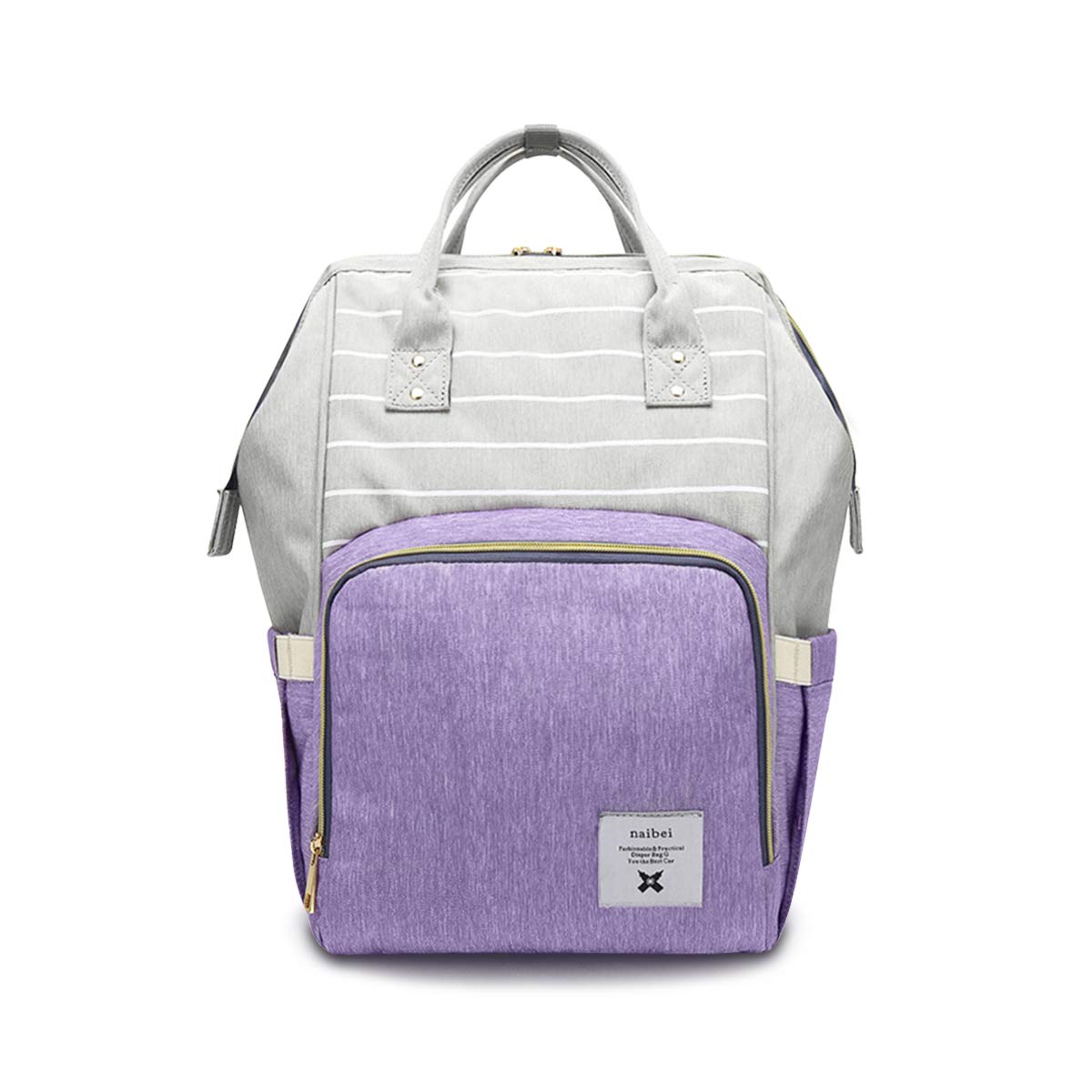 SONARIN Stripe Multifunction Baby Nappy Changing Backpack,Diaper Bag,Travel Backpack Organizer with Bottle Insulated Bags,Waterproof, Large Capacity(Light Purple)