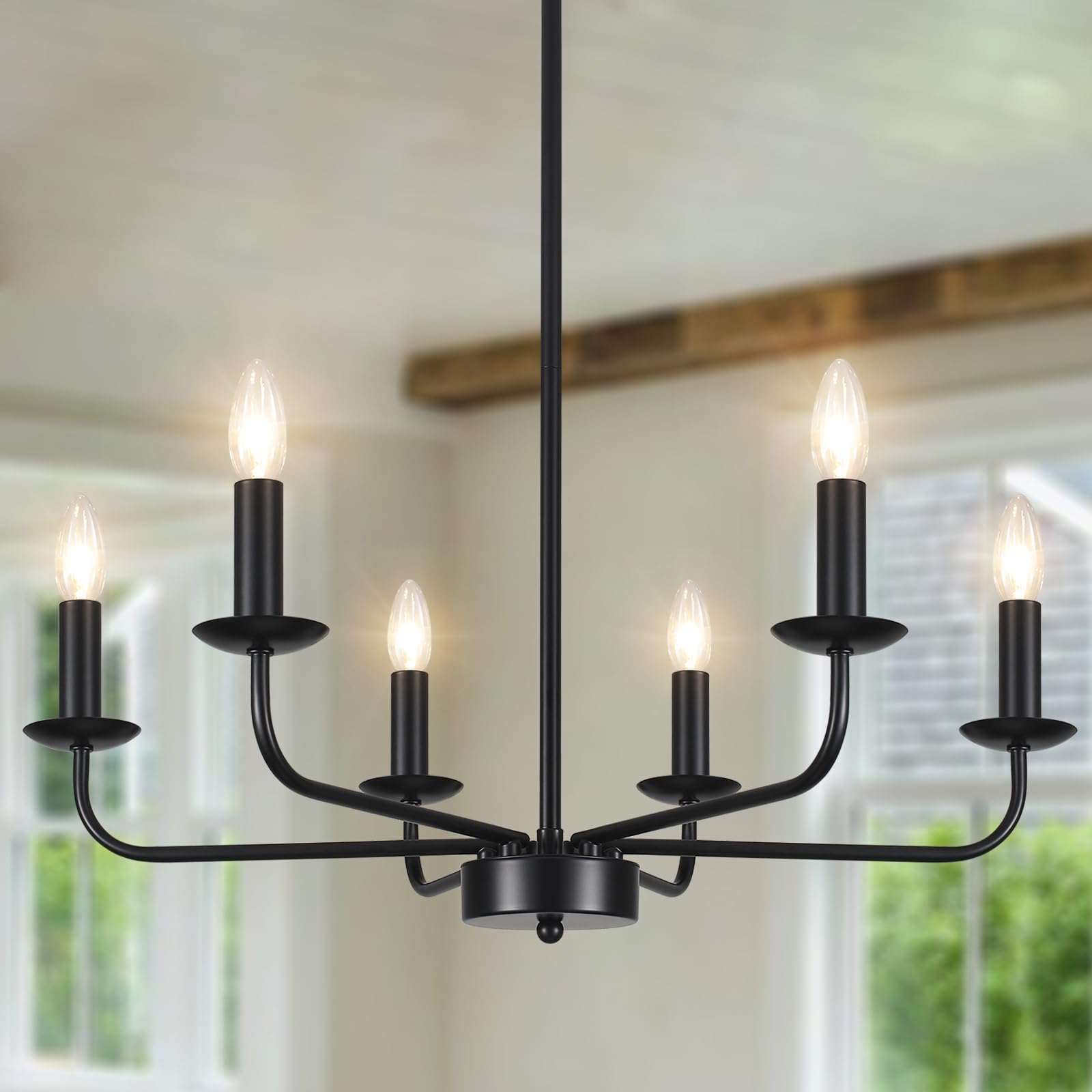QAREHL Chandeliers Ceiling Light, 6 Arms Black Chandelier Light Pendant Light Fitting Ceilings Living Room, Rustic Bedroom Lighting Fittings, Dining Room Lights Ceiling Over Table, E14 Socket