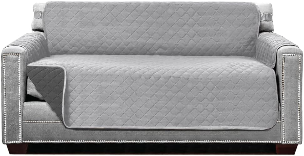 Sofa Shield Patent Pending Sofa Loveseat Slipcover, Reversible, Easy Fit, Furniture Protector with Straps, Thick and Durable Couch Slip Cover for Pet Dogs Kids, 54 Inch Seat Width, Light Gray Charcoal: Home & Kitchen