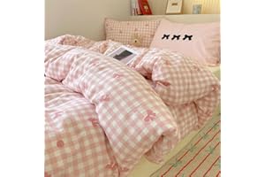 ZBOOM Pink Gingham Check Duvet Cover Twin Pink White Bowknot Plaid Pattern Printed Microfiber Comforter Cover Ultra Soft Ligh