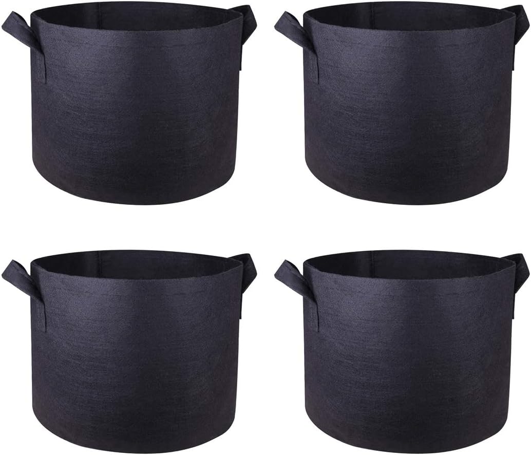 SQZW 7 Gallon Plant Grow Bags/Aeration Fabric Pots with Handles (4 Pack, Black)