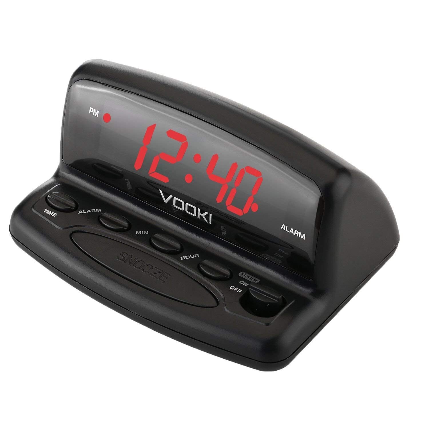 VOOKI Despertador Digital con Cable, Reloj Electrónico con Luz de Mesilla Formato de 12 Horas, Pantalla de Dígitos Rojos, Negro