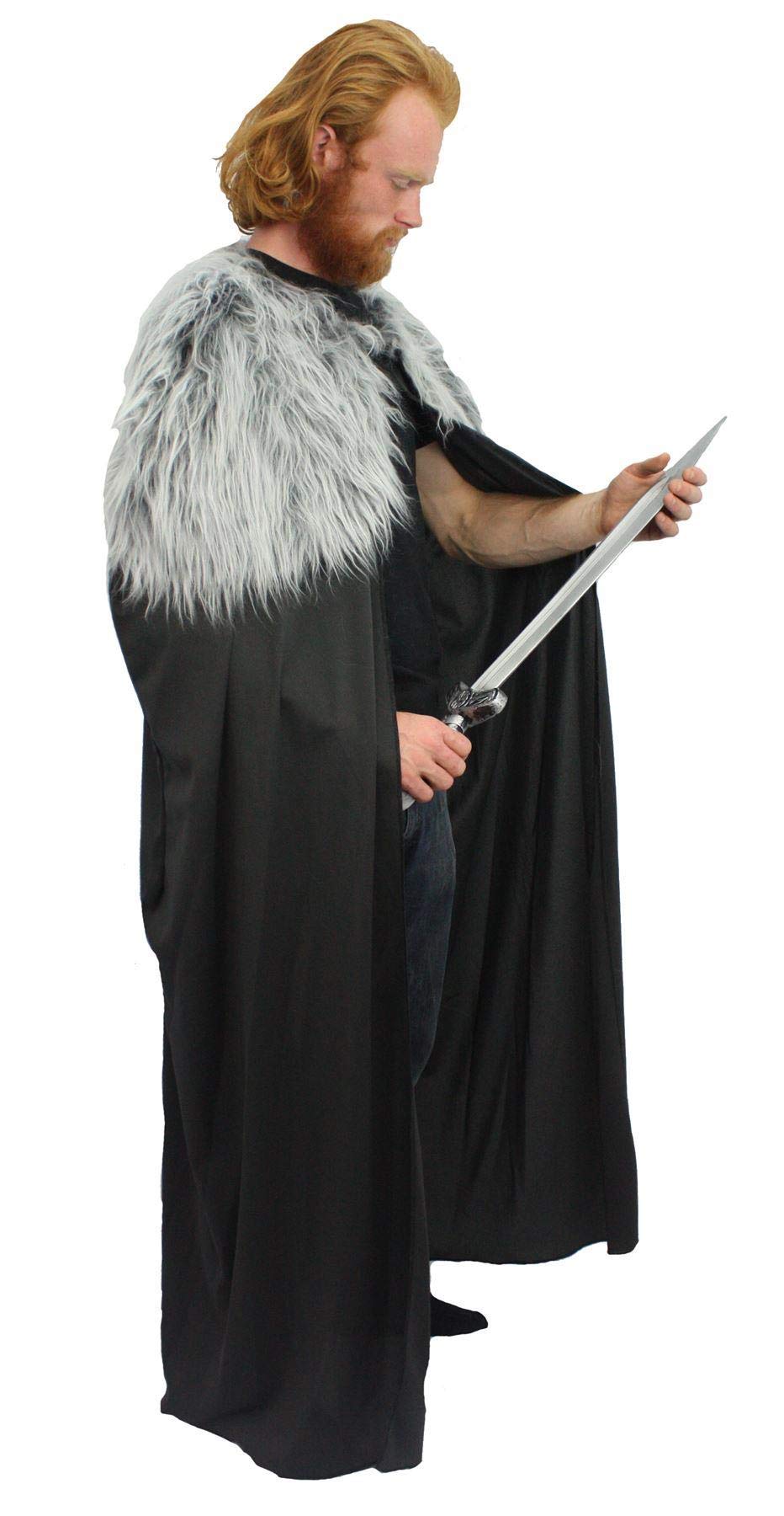 The Dragons Den Adults 60" Length Cloak Faux Fur Collar Viking Medieval Fantasy Cape Fancy Dress [One Size - Grey Wolf Collar]