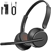 SEJJ Wireless Headset with Mic for Work, Bluetooth 5.4 Headphones with AI Noise-Canceling Mic for Clear Calls, Wireless Headsets with Mic Mute & USB A/C Dongle for PC, Computer, Laptop, Black