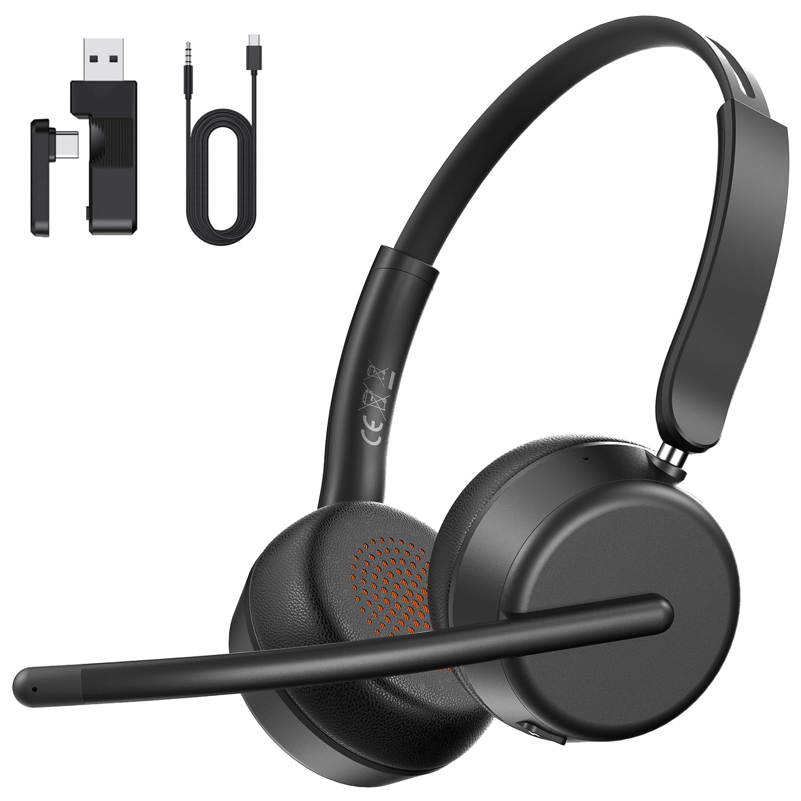 Photo 1 of SEJJ Wireless Headset with Mic for Work, Bluetooth 5.4 Headphones with AI Noise-Canceling Mic for Clear Calls, Wireless Headsets with Mic Mute & USB A/C Dongle for PC, Computer, Laptop, Black