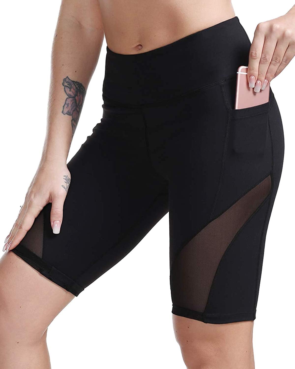 Silinggy High Waisted Running Shorts for Women Workout Yoga Compression Shorts with Pockets