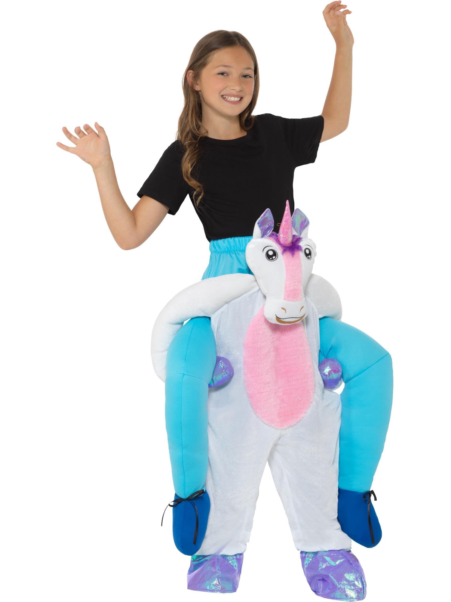 Smiffys Kids Piggyback Unicorn Costume, Pink & White One Piece Suit with Mock Legs, Children's Animal Fancy Dress, Unicorn Dress Up Costumes