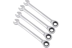 KINJOEK 4 PCS 10mm 12PT Ratchet Wrench, Metric Ratcheting Wrench Set with 5° Movement and 72 Teeth for Projects with Tight Sp