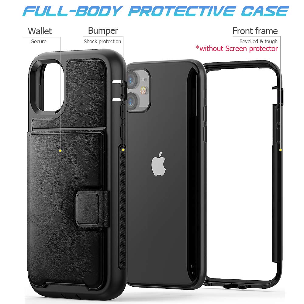 Timecity Apple iPhone 11 Case,Dual-Camera System 6.1-Inch iPhone Wallet Case.Full-Body Heavy Duty Protection Leather Cover with Card Holder & Kickstand Case for iPhone 11 2019 Release - Black