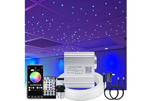 AKEPO 10W Fiber Optic Lights kit Twinkle+ APP Control + Music Effect for Star Ceiling Sky Light Car Home Use, RGBW Light Engine+Optical Fiber Cable 375pcs of 9.8ft/3m(0.03+0.04+0.06in)+28key Remote