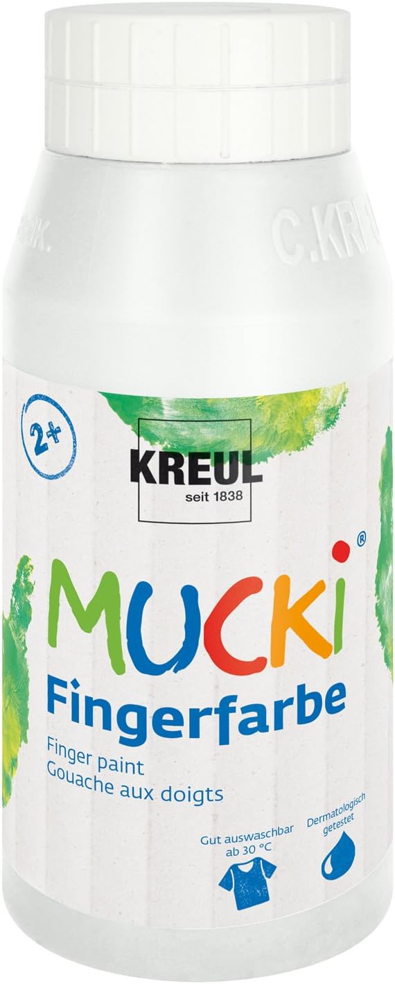 Kreul Mucki 23201 Bright Finger Paint, 750 ml in White, Water-Based, Paraben Gluten Lactose and Vegan, Washable