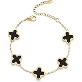 TICVRSS 18K Gold Plated Clover Bracelet for Women Lucky Simple Four leaf Bracelets Cute Colorful Bracelets Trendy Jewelry Gifts for Women