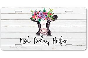 Honey Dew Gifts, Not Today Heifer, 12 inch by 6 inch, Decorative Funny License Plate, Vanity Plates for Cars, Western Home Decor, Cowgirl Car Accessories, Cow Decorations, HDG-1504