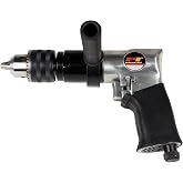 Performance Tool M651 1/2 in. Heavy Duty Reversible Air Drill | Keyless chuck. Triple planetary gear design. Variable speed trigger. Side handle for control. 90 PSI