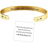 Remember Who The F You Are Motivational Color Bangle, Stainless Steel Engraved Inspirational Message Fashion Cuff Bracelet Personalized Opening Adjustable Bracelet Jewelry Gift for Women