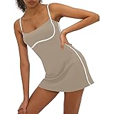 AMTOSS Womens Tennis Dress with Built in Shorts Sleeveless Square Neck Mini Sundress Athletic Golf Workout Summer Outfits