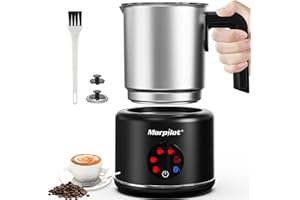 MORPILOT Large Electric Milk Frother and Steamer, 16.9oz/500ml Milk Steamer and Frother for Latte or Hot Chocolate, Dishwasher Safe, 6 Functions, Enjoy Perfect Milk Froth in 2 Min (Black-Stainless Steel)