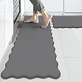 KIMODE Anti Fatigue Kitchen Mats for Kitchen Floor,Scalloped Kitchen Rugs Sets of 2 Non Slip,Cushioned Padded Memory Foam Kitchen Floor Mat Carpet for Office Laundry Sink,Grey