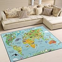 YZGO Cartoon World Map Animal Sightseeing Attractions - Kids Children Area Rugs Non-Slip Floor Mat Resting Area Doormats 5