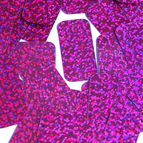 Long Sequin Rectangle 1.5 inch Fuchsia Pink Glitter Hologram Multi Metallic. Couture Paillettes. Made in USA.