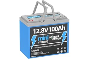 Grenerpower 12V100Ah Mini LiFePO4 Battery, 100A BMS 12.8V Lithium Battery, 100AH Lifepo4 Battery Up to 15000 Deep Cycle Battery, Max.1280Wh Energy for Solar panel, RV, Trolling Motor, Marine, Off-Grid