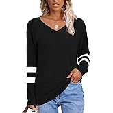 Womens Tops Fall Fashion Sweatshirt for Women Sweaters V Neck Long Sleeve Shirts Trendy Clothes