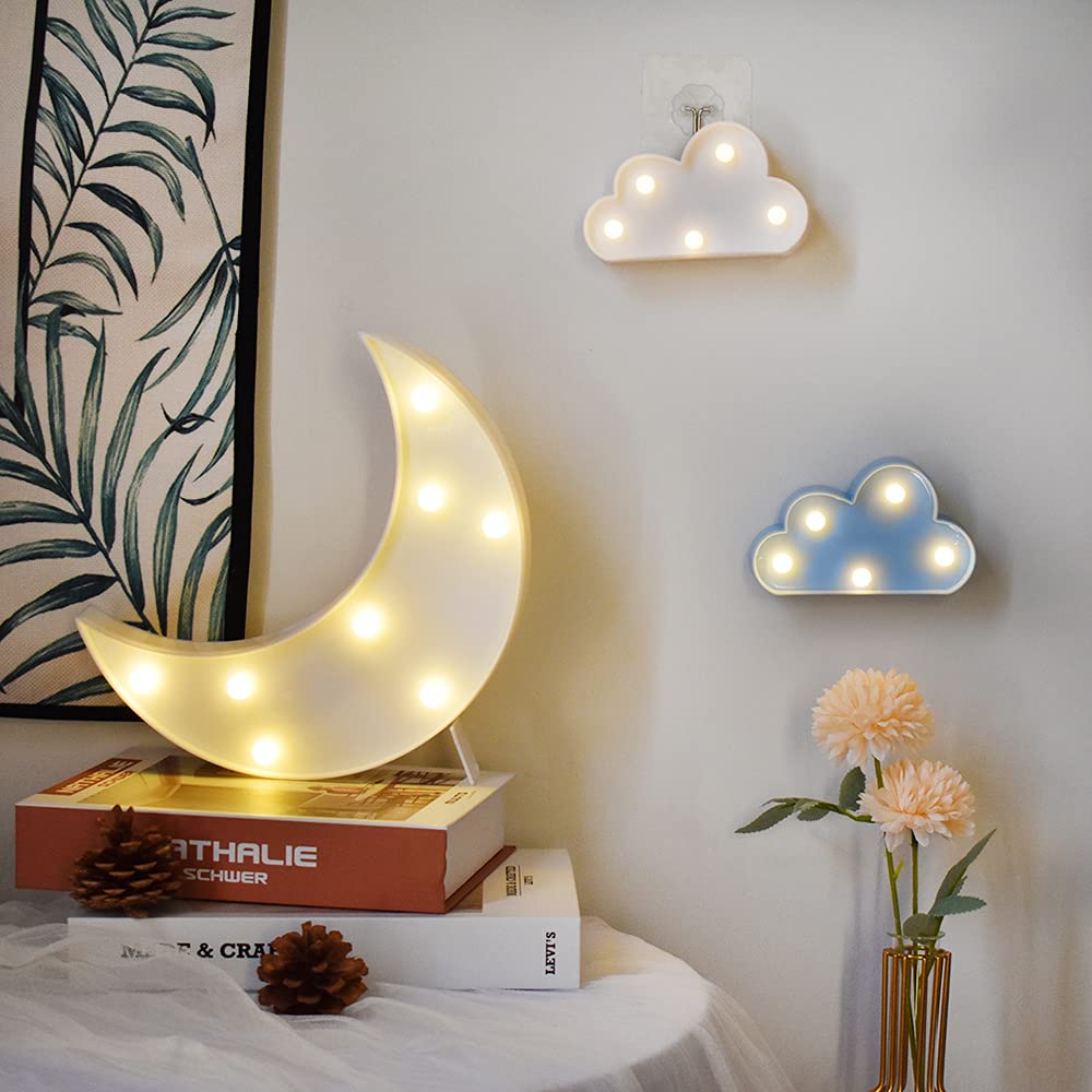 buywin Moon Star Cloud Light Set Battery Operated Plastic Children's Night Light LED Moon Star Cloud Table Lamps for Kids Bedroom, Nursery, Home(set6)