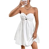 MakeMeChic Women's Ruched Twist Bandeau Short Dress Cut Out A Line Summer Dresses