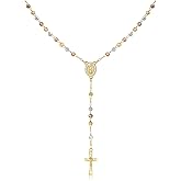 Virgin Mary Cross Rosary Necklace for Women Virgen de Guadalupe gold plated Rosary Catholic Cross Beads Crucifix Necklace Women jewelry Religious Gift for Confirmation Baptism First Communion