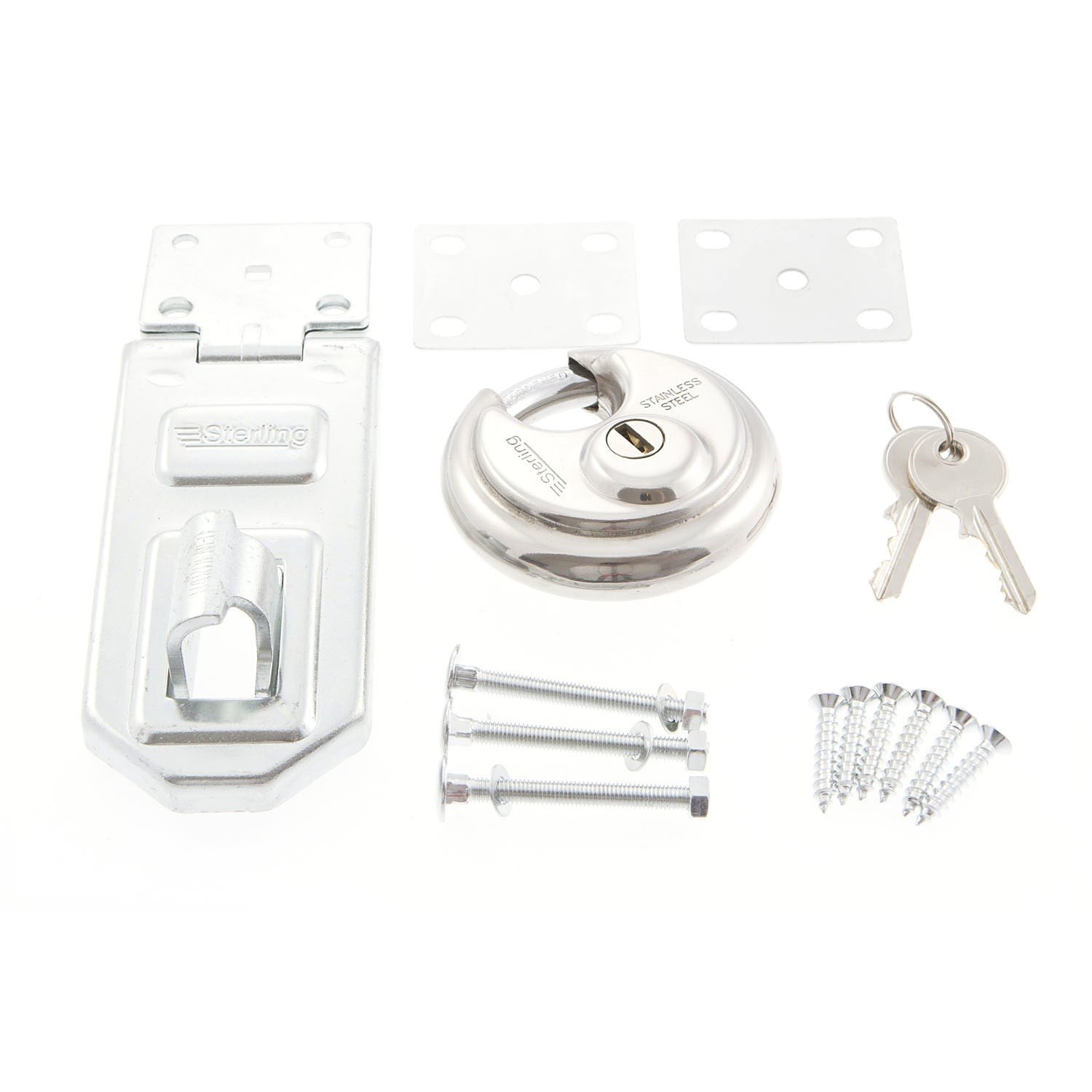 Sterling PHS200 70mm Closed Shackle Disc Padlock with 120mm Hasp and Staple, Chrome