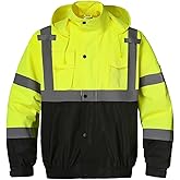 SKSAFETY Hi Vis Safety Rain Jacket for Men, Construction Work Rain Gear Heavy Duty Class 3 Rain Coat Waterproof Lightweight