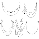 VEINTI+1 5 Pieces Silver Jeans Pants Chain Belt Goth Grunge Chain Pocket Waist Chain with Star Moon Snake Lock Decorations for Women/Men