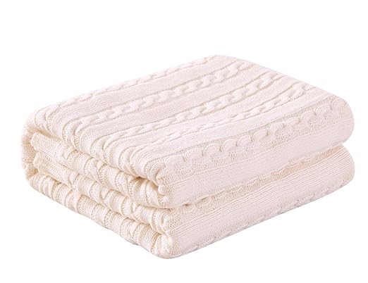 Lutanky Cozy Cotton Cable Knitted Throw Blanket Super Soft Throw