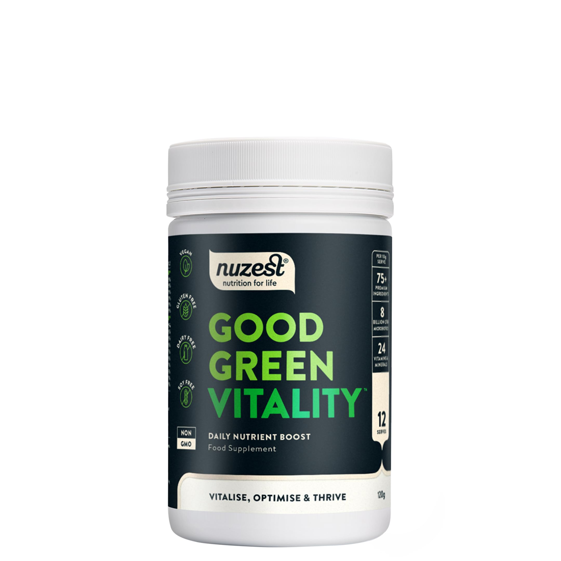 Greens Powder by Nuzest – Good Green Vitality – Filled with Vitamins, Minerals & Superfoods – Vegan Multivitamin Greens Drink - Gluten Free - Dairy Free - 120g - 10 Servings