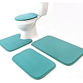 Madeals Memory Foam Bath Mat Set 4 Piece with Toilet Lid Cover and Combo Rug Teal Blue