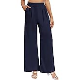 Buauty Womens Wide Leg Pants High Stretchy Waisted Dress Pants Business Casual Work Trousers Dressy Outfits with Pockets Navy Blue